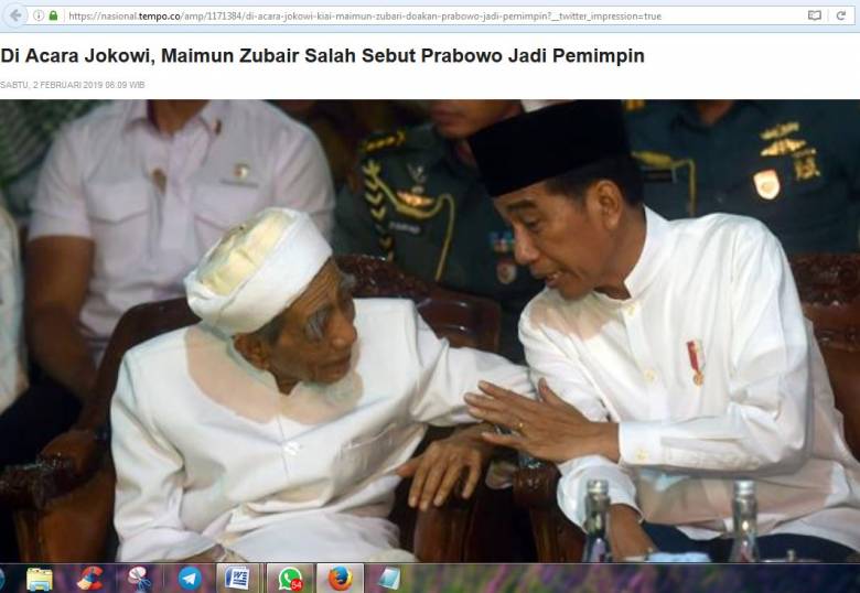 Ulama Sepuh Maimoen Zubair pun Mendoakan Prabowo di Depan Jokowi